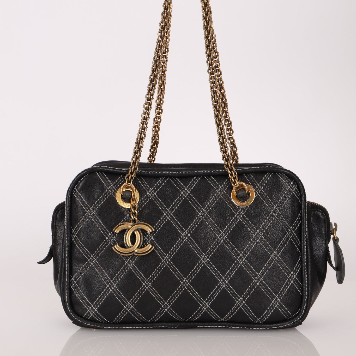 Chanel 2011 Quilted Calfskin Stitch Triptych Small Bowling Bag - FashioNica