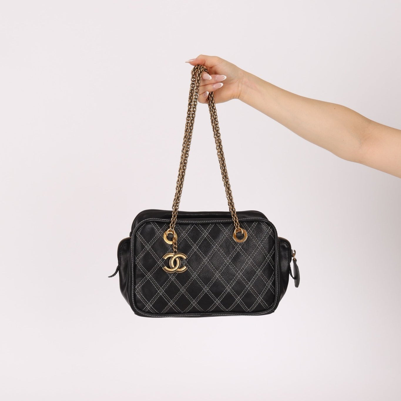 Chanel 2011 Quilted Calfskin Stitch Triptych Small Bowling Bag - FashioNica
