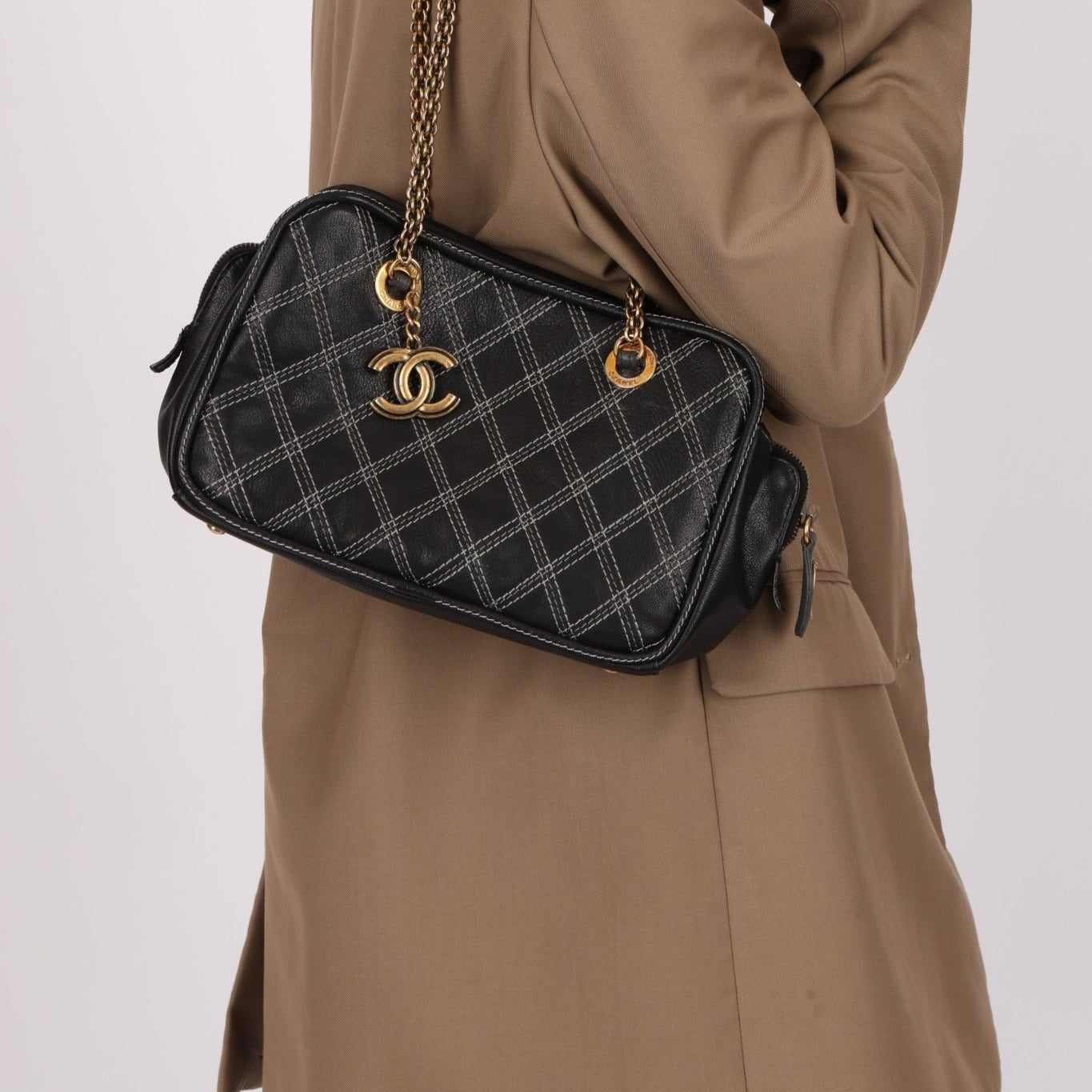 Chanel 2011 Quilted Calfskin Stitch Triptych Small Bowling Bag - FashioNica