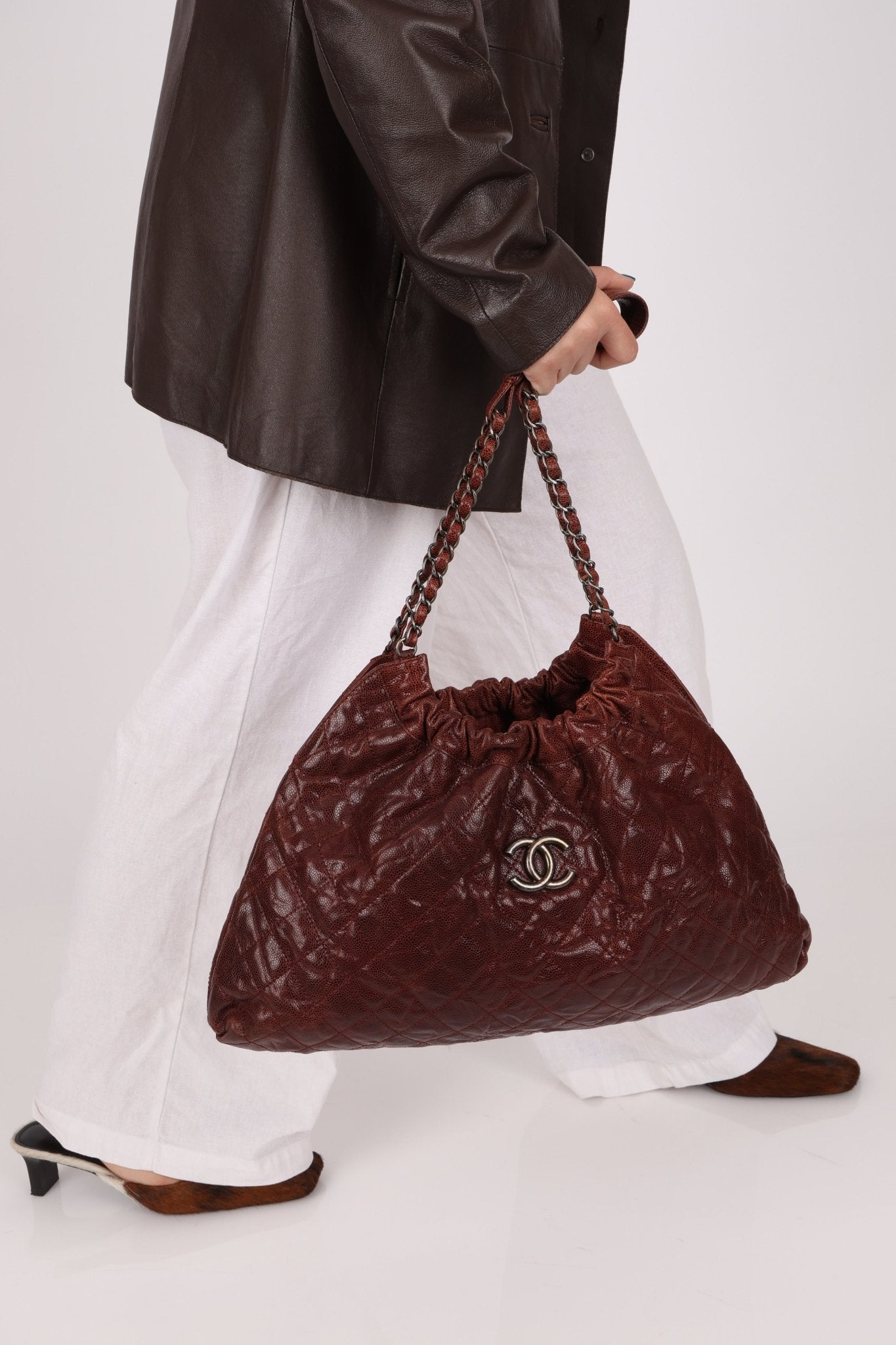 Chanel 2012 Burgundy Aged Caviar Elastic CC Hobo - FashioNica