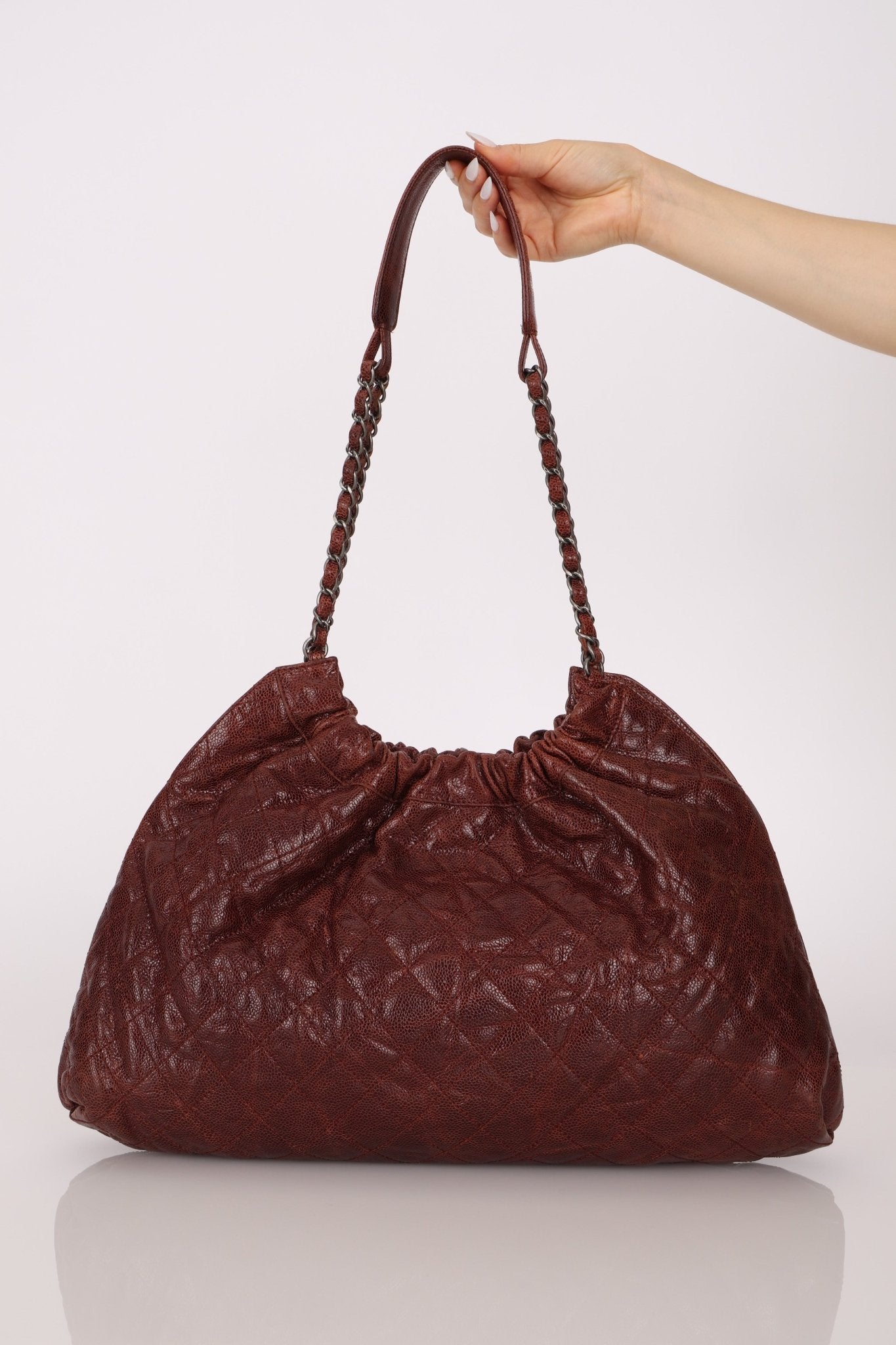 Chanel 2012 Burgundy Aged Caviar Elastic CC Hobo - FashioNica