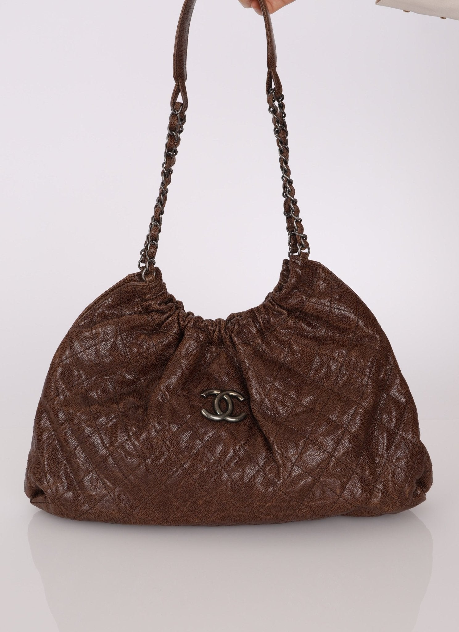 Chanel 2012 Distressed Glazed Chocolate Caviar Hobo - FashioNica