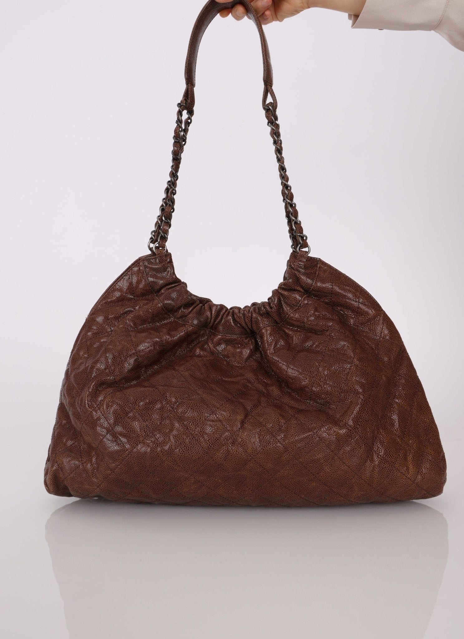 Chanel 2012 Distressed Glazed Chocolate Caviar Hobo - FashioNica