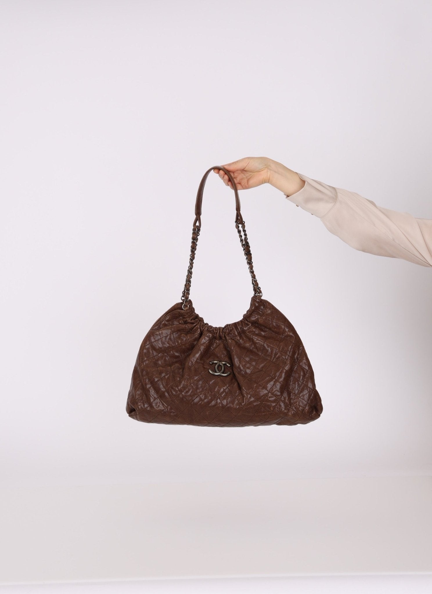 Chanel 2012 Distressed Glazed Chocolate Caviar Hobo - FashioNica