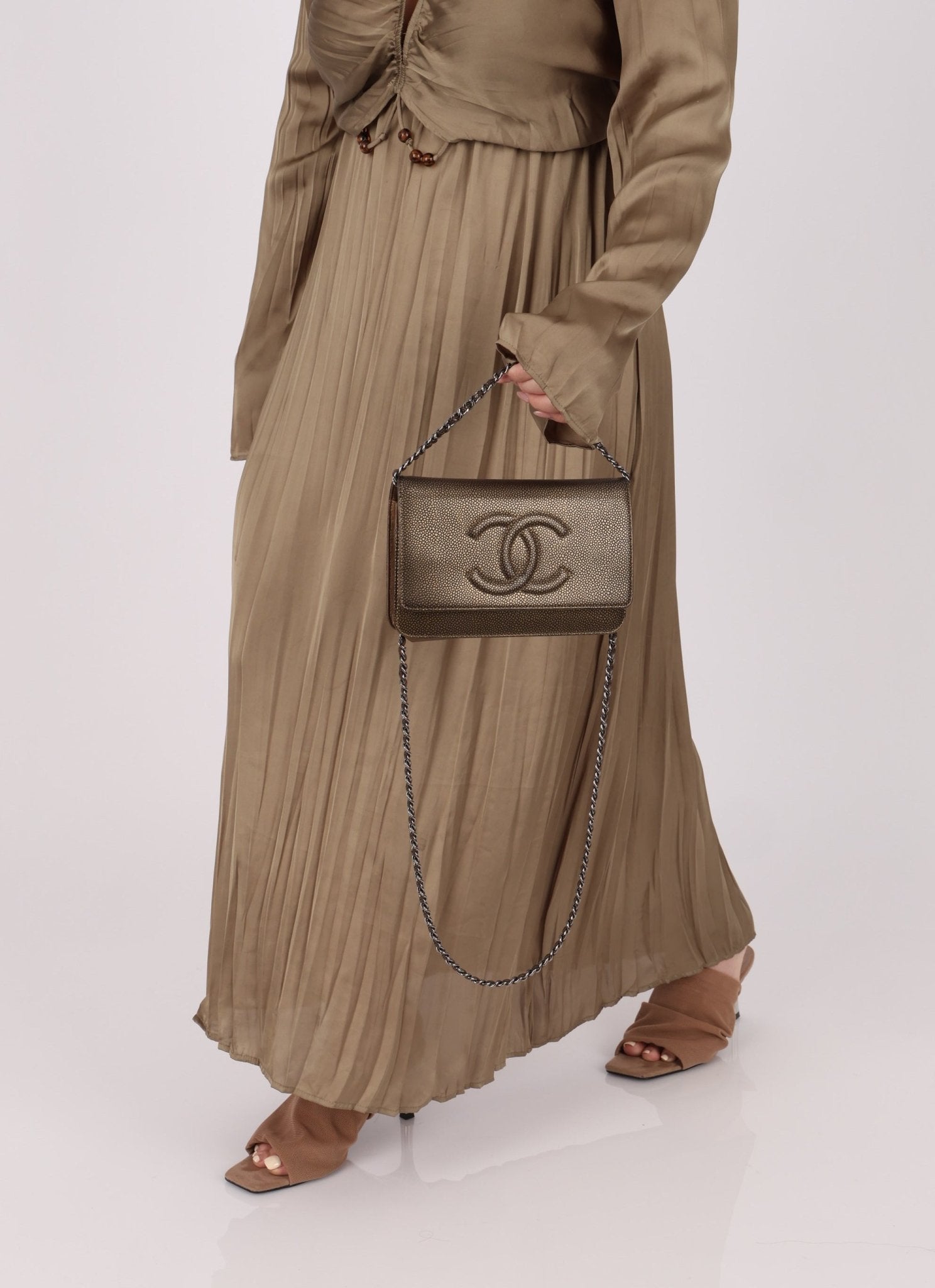 Chanel 2012 Metallic Bronze Caviar Wallet on Chain - FashioNica