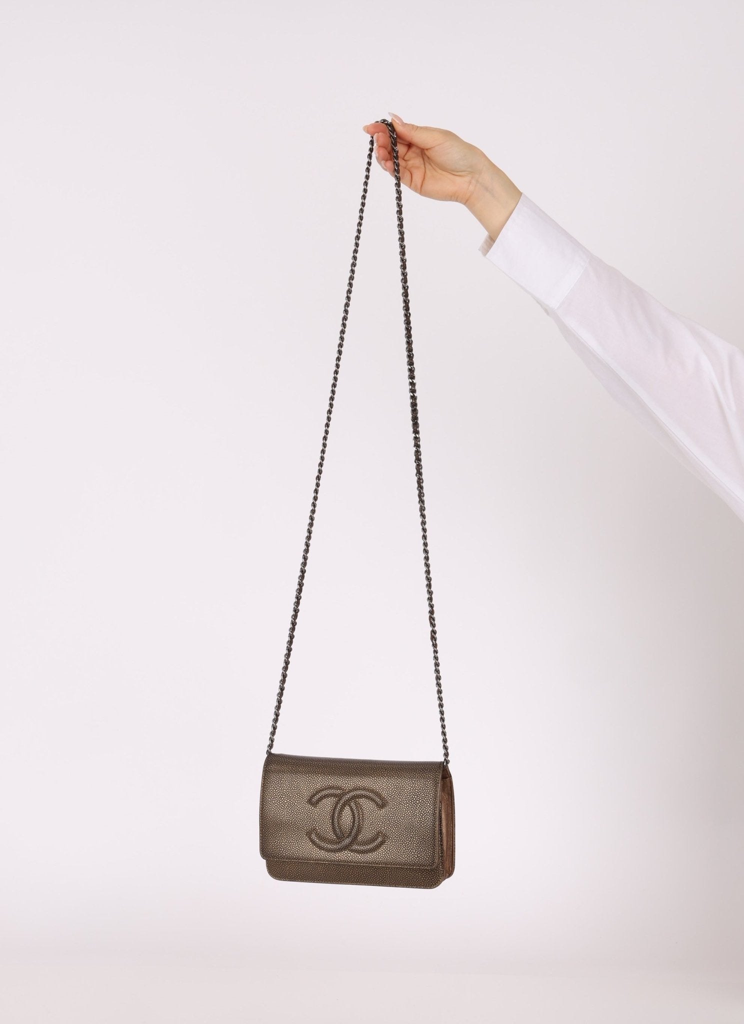 Chanel 2012 Metallic Bronze Caviar Wallet on Chain - FashioNica