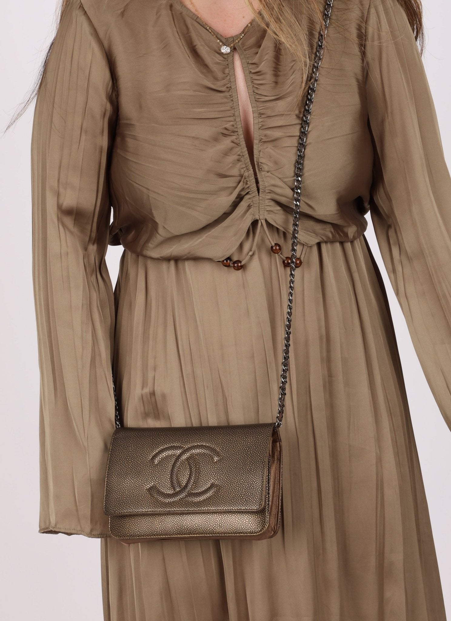 Chanel 2012 Metallic Bronze Caviar Wallet on Chain - FashioNica