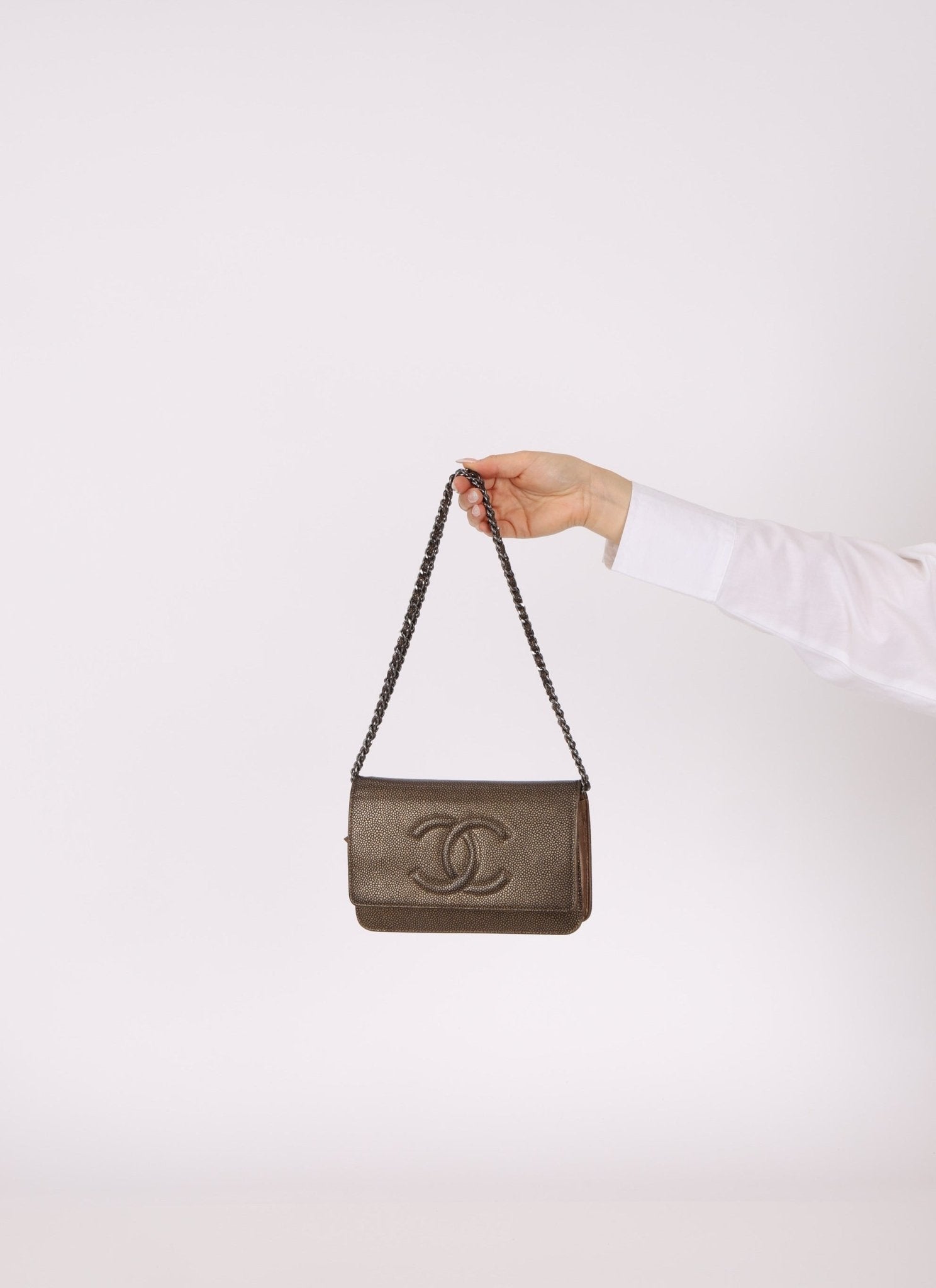 Chanel 2012 Metallic Bronze Caviar Wallet on Chain - FashioNica