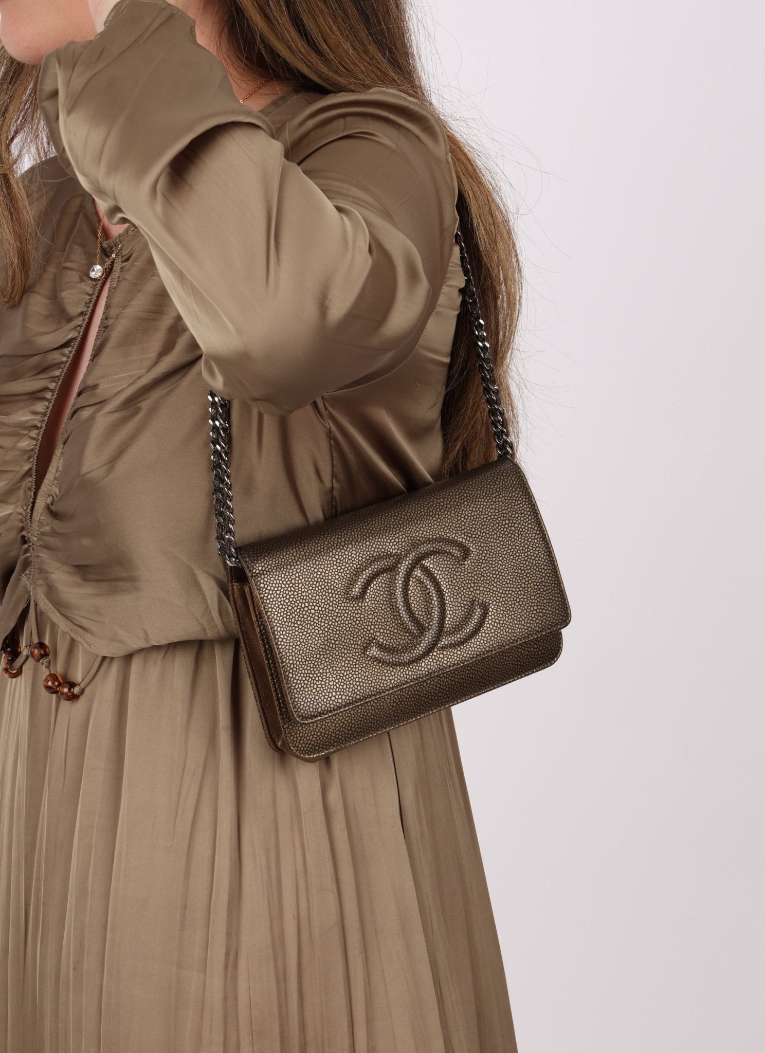 Chanel 2012 Metallic Bronze Caviar Wallet on Chain - FashioNica