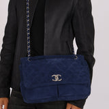 Chanel 2012 Navy Nubuck Natural Beauty Split Pocket Large Flap Bag - FashioNica