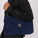 Chanel 2012 Navy Nubuck Natural Beauty Split Pocket Large Flap Bag - FashioNica