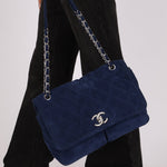 Chanel 2012 Navy Nubuck Natural Beauty Split Pocket Large Flap Bag - FashioNica