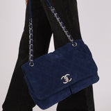 Chanel 2012 Navy Nubuck Natural Beauty Split Pocket Large Flap Bag - FashioNica