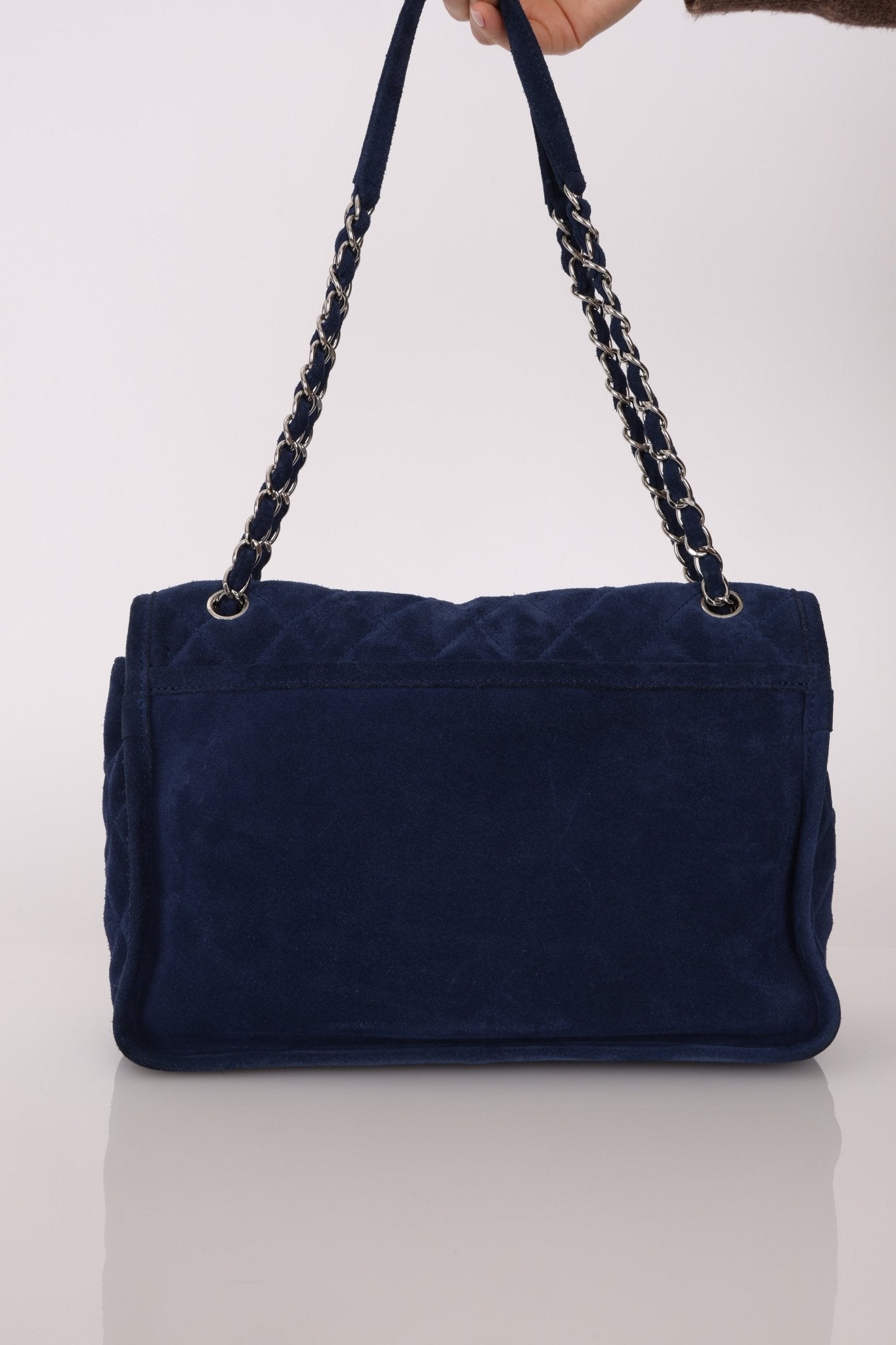 Chanel 2012 Navy Nubuck Natural Beauty Split Pocket Large Flap Bag - FashioNica