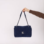 Chanel 2012 Navy Nubuck Natural Beauty Split Pocket Large Flap Bag - FashioNica