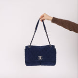 Chanel 2012 Navy Nubuck Natural Beauty Split Pocket Large Flap Bag - FashioNica