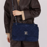 Chanel 2012 Navy Nubuck Natural Beauty Split Pocket Large Flap Bag - FashioNica