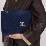 Chanel 2012 Navy Nubuck Natural Beauty Split Pocket Large Flap Bag - FashioNica