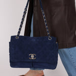 Chanel 2012 Navy Nubuck Natural Beauty Split Pocket Large Flap Bag - FashioNica