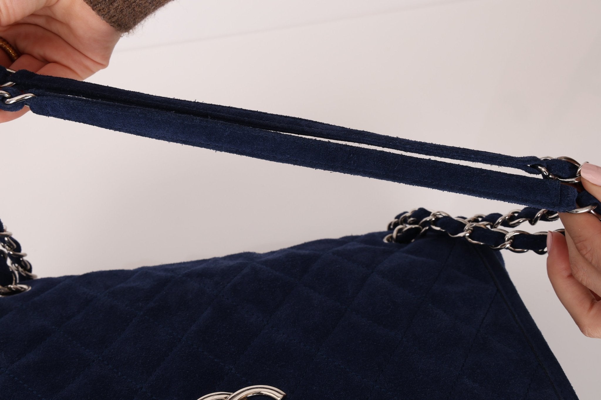 Chanel 2012 Navy Nubuck Natural Beauty Split Pocket Large Flap Bag - FashioNica