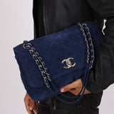 Chanel 2012 Navy Nubuck Natural Beauty Split Pocket Large Flap Bag - FashioNica