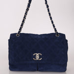 Chanel 2012 Navy Nubuck Natural Beauty Split Pocket Large Flap Bag - FashioNica