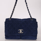 Chanel 2012 Navy Nubuck Natural Beauty Split Pocket Large Flap Bag - FashioNica