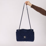 Chanel 2012 Navy Nubuck Natural Beauty Split Pocket Large Flap Bag - FashioNica