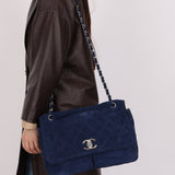 Chanel 2012 Navy Nubuck Natural Beauty Split Pocket Large Flap Bag - FashioNica