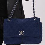 Chanel 2012 Navy Nubuck Natural Beauty Split Pocket Large Flap Bag - FashioNica