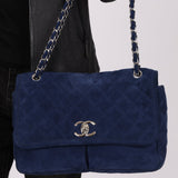 Chanel 2012 Navy Nubuck Natural Beauty Split Pocket Large Flap Bag - FashioNica