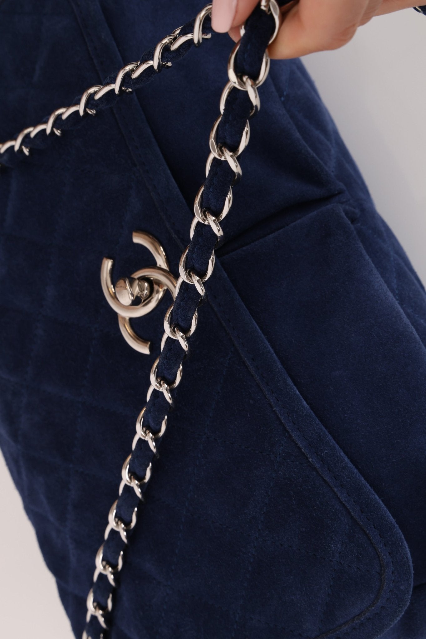 Chanel 2012 Navy Nubuck Natural Beauty Split Pocket Large Flap Bag - FashioNica