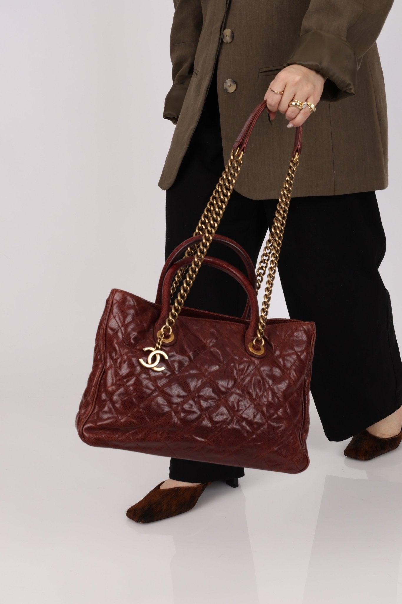Chanel 2012 Paris - Bombay Burgundy Small Aged Caviar Shiva Tote - FashioNica