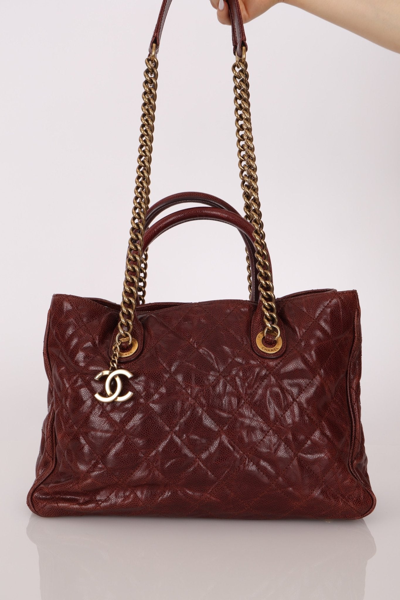 Chanel 2012 Paris - Bombay Burgundy Small Aged Caviar Shiva Tote - FashioNica