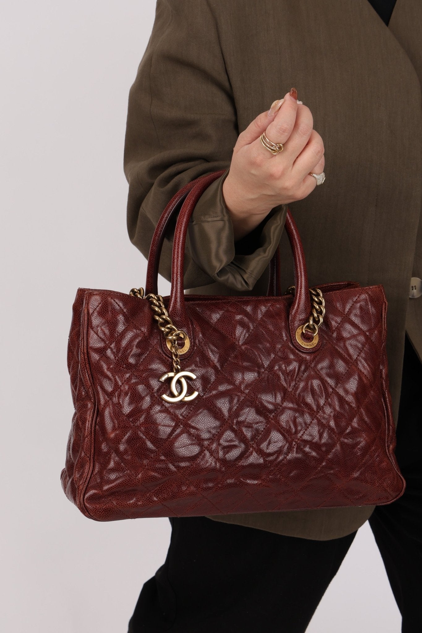 Chanel 2012 Paris - Bombay Burgundy Small Aged Caviar Shiva Tote - FashioNica