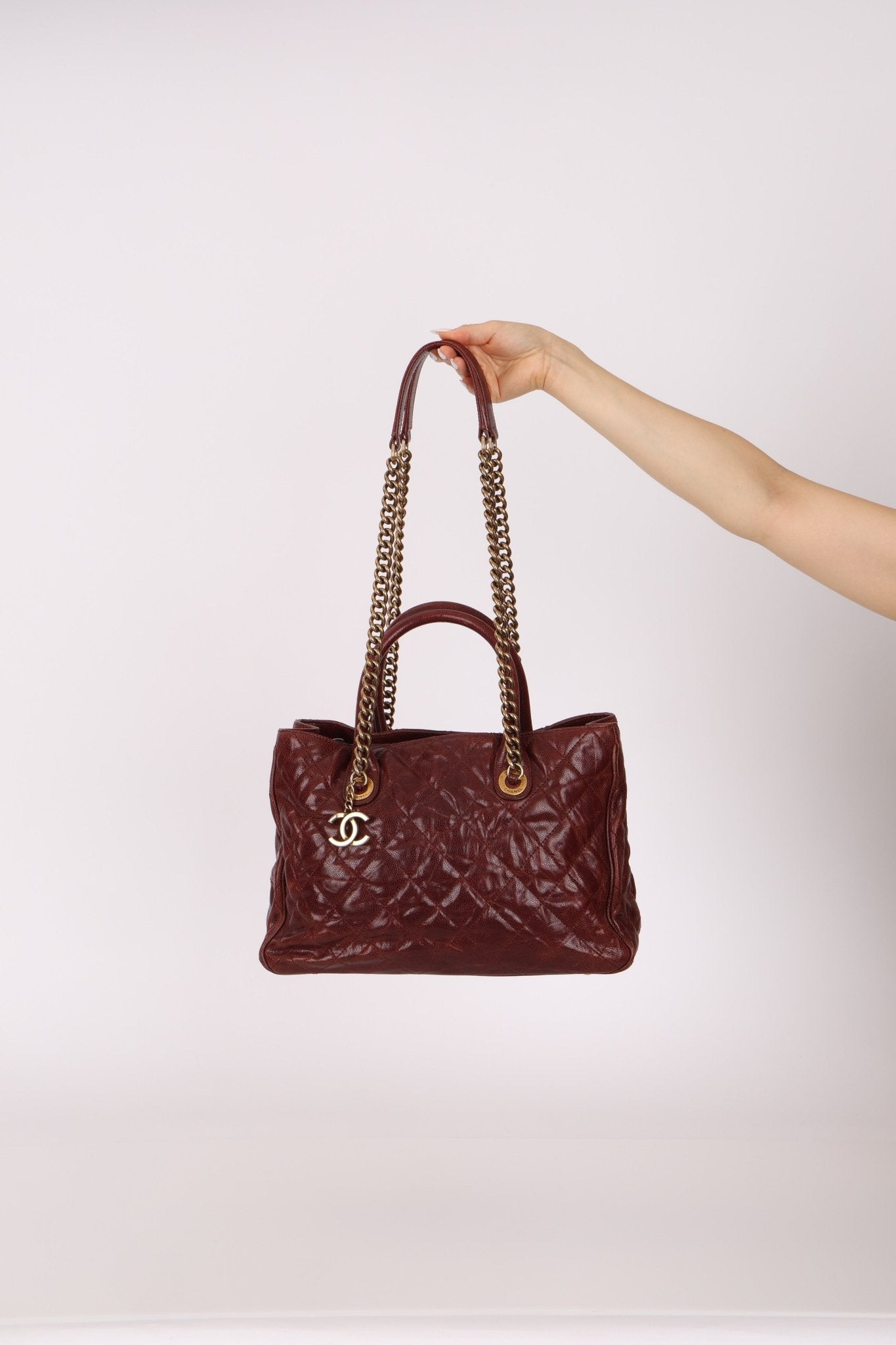 Chanel 2012 Paris - Bombay Burgundy Small Aged Caviar Shiva Tote - FashioNica