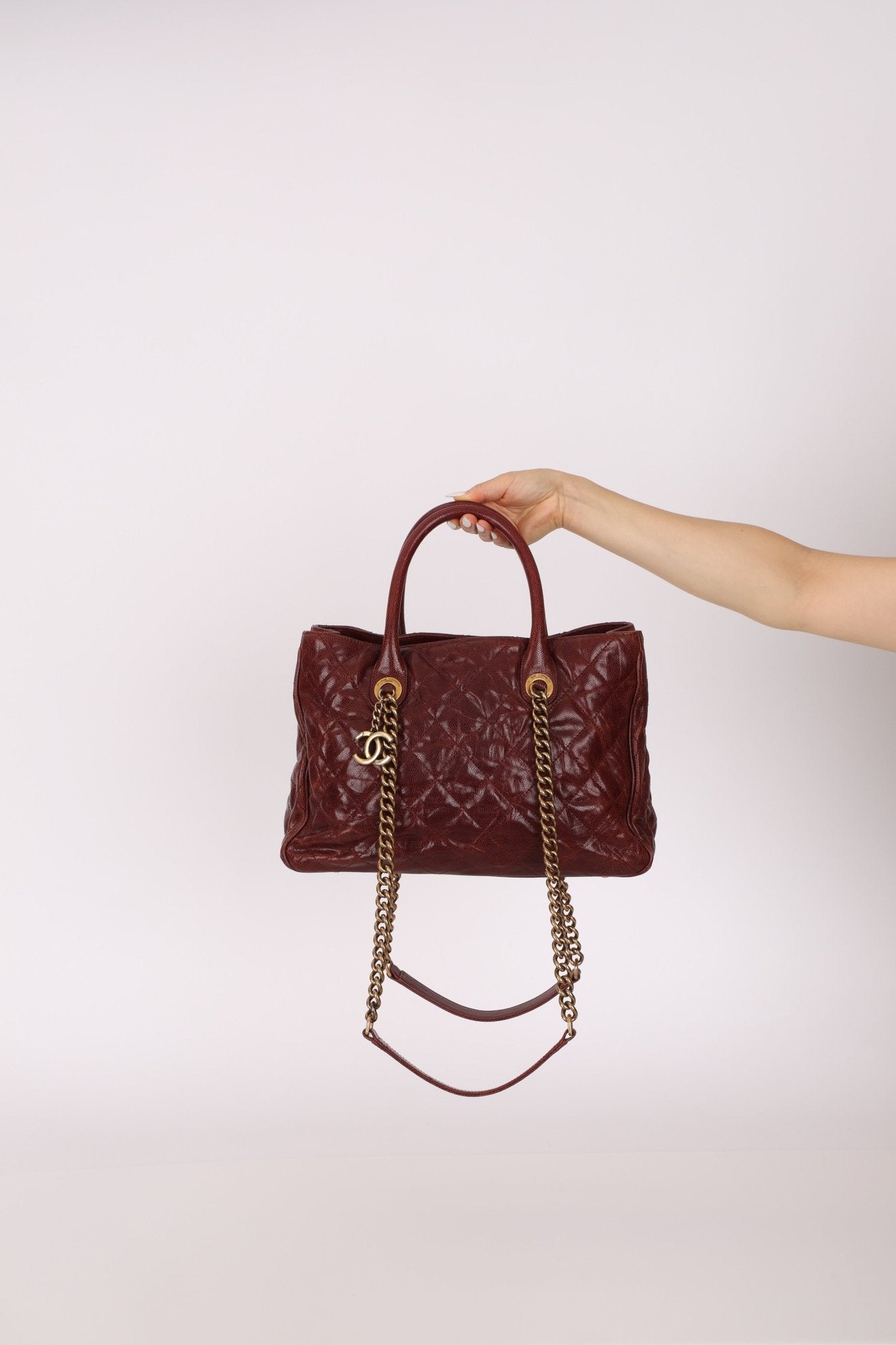 Chanel 2012 Paris - Bombay Burgundy Small Aged Caviar Shiva Tote - FashioNica