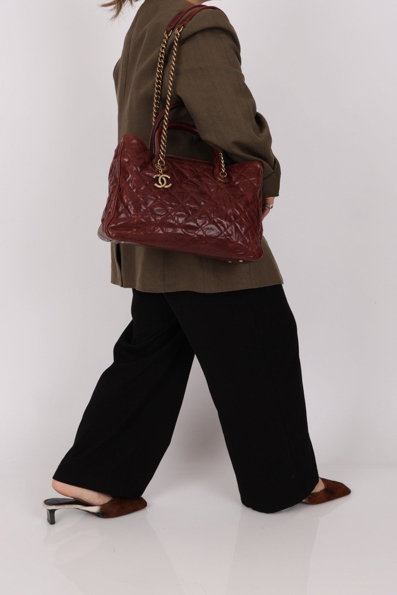 Chanel 2012 Paris - Bombay Burgundy Small Aged Caviar Shiva Tote - FashioNica
