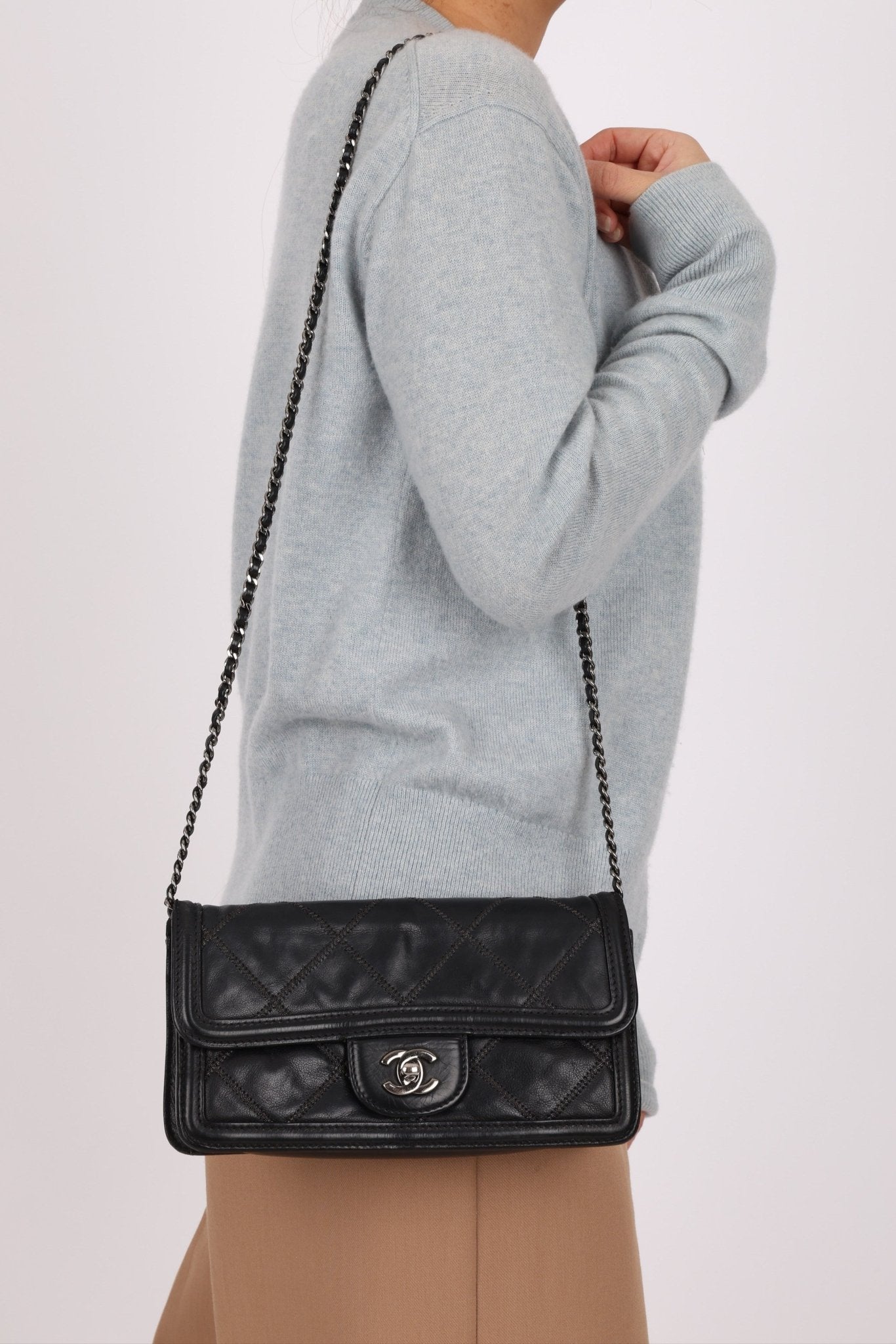 Chanel 2012 Stitches Turnlock Chain East West Flap SHW - FashioNica