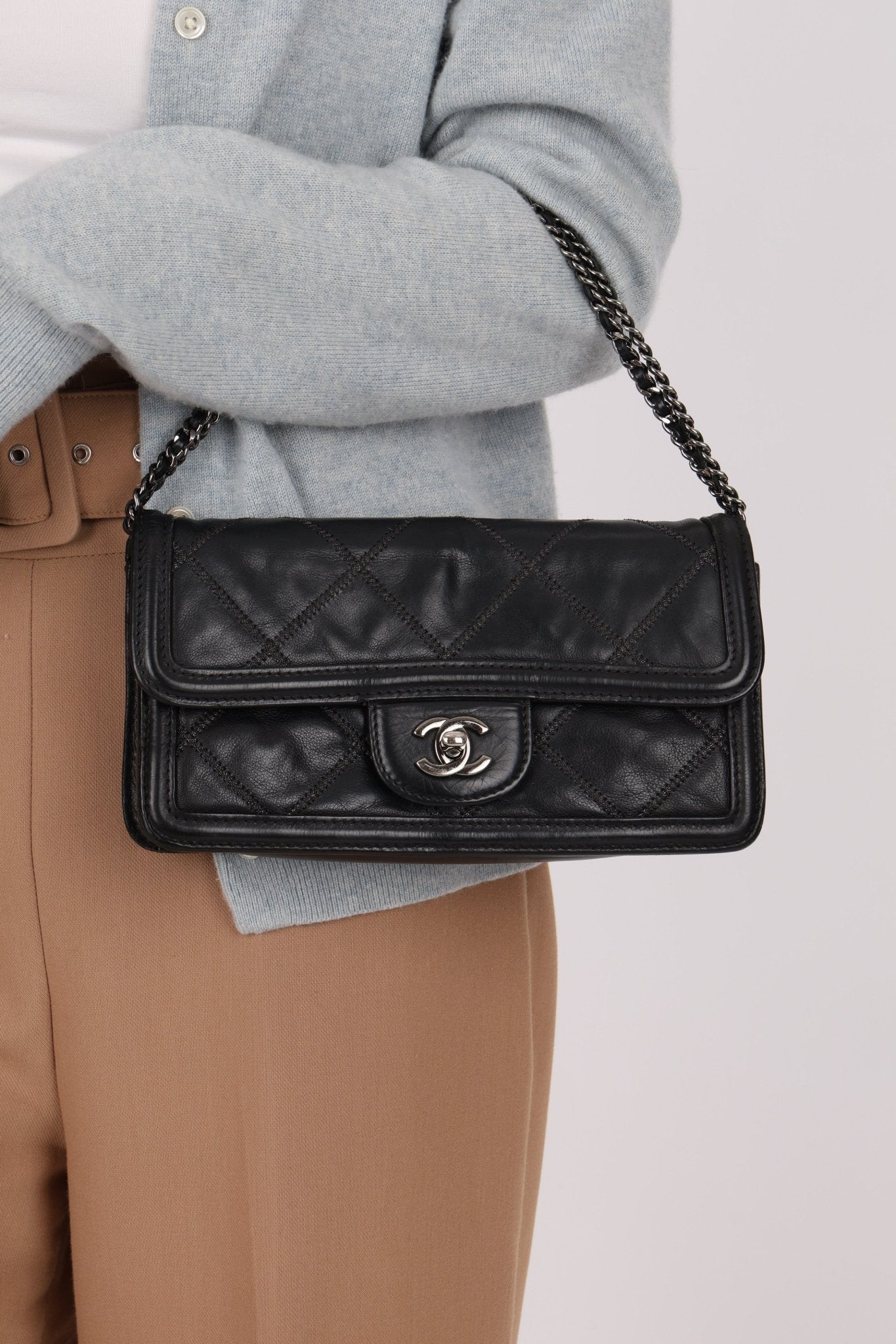 Chanel 2012 Stitches Turnlock Chain East West Flap SHW - FashioNica