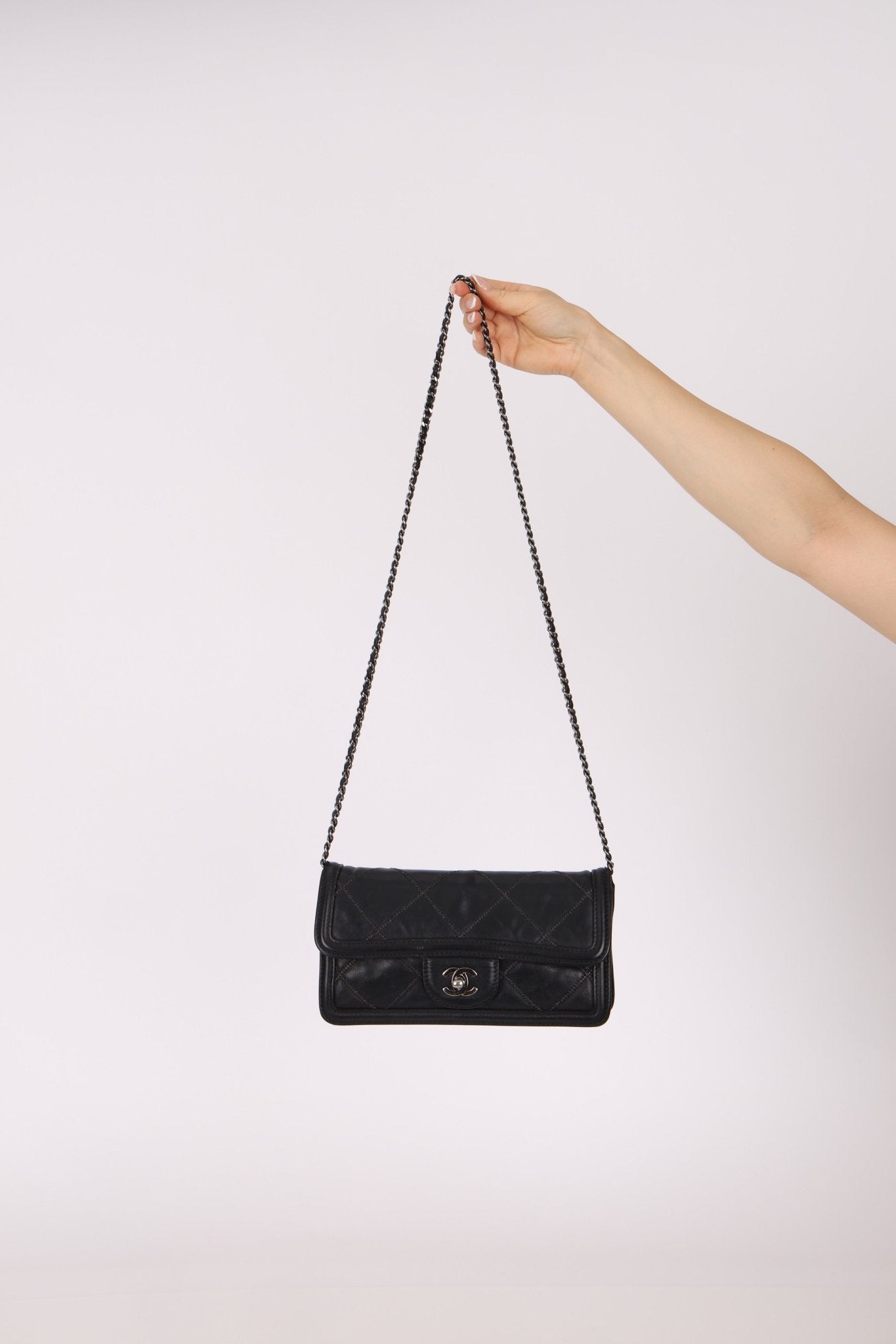 Chanel 2012 Stitches Turnlock Chain East West Flap SHW - FashioNica