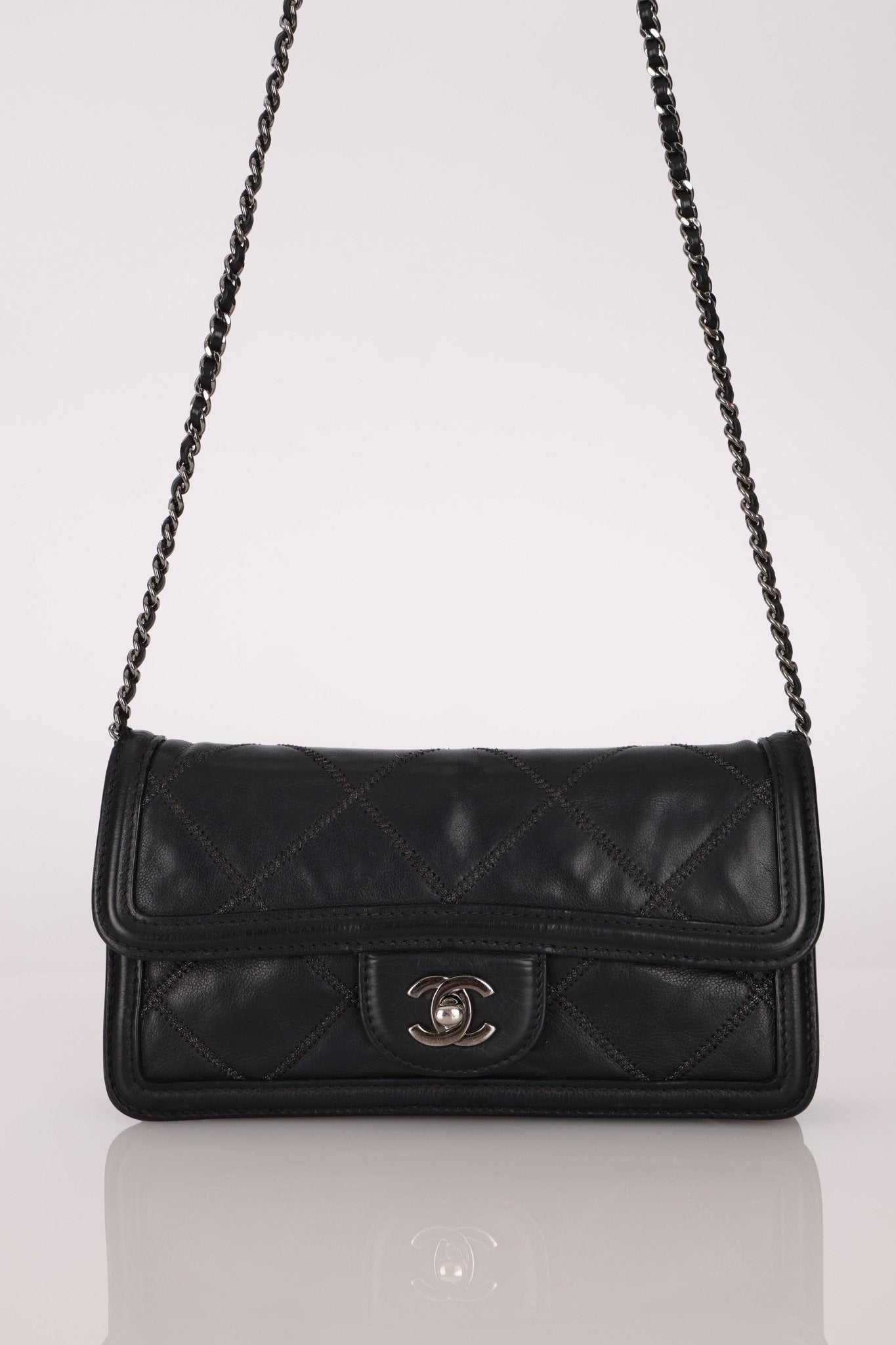 Chanel 2012 Stitches Turnlock Chain East West Flap SHW - FashioNica