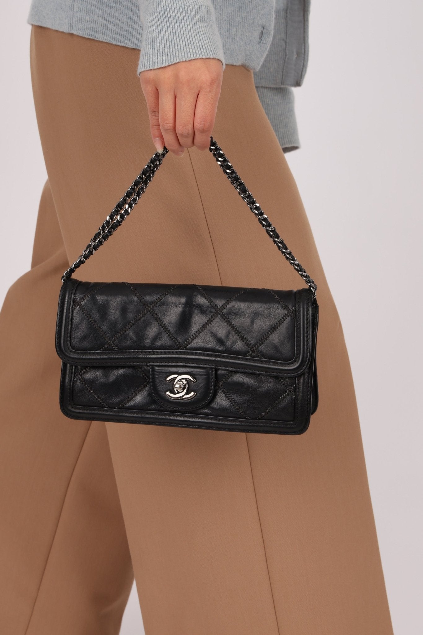 Chanel 2012 Stitches Turnlock Chain East West Flap SHW - FashioNica