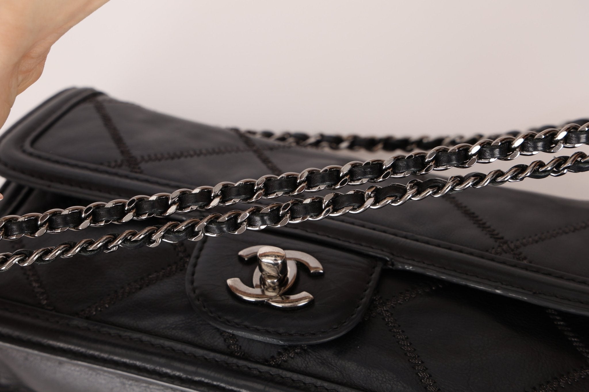 Chanel 2012 Stitches Turnlock Chain East West Flap SHW - FashioNica