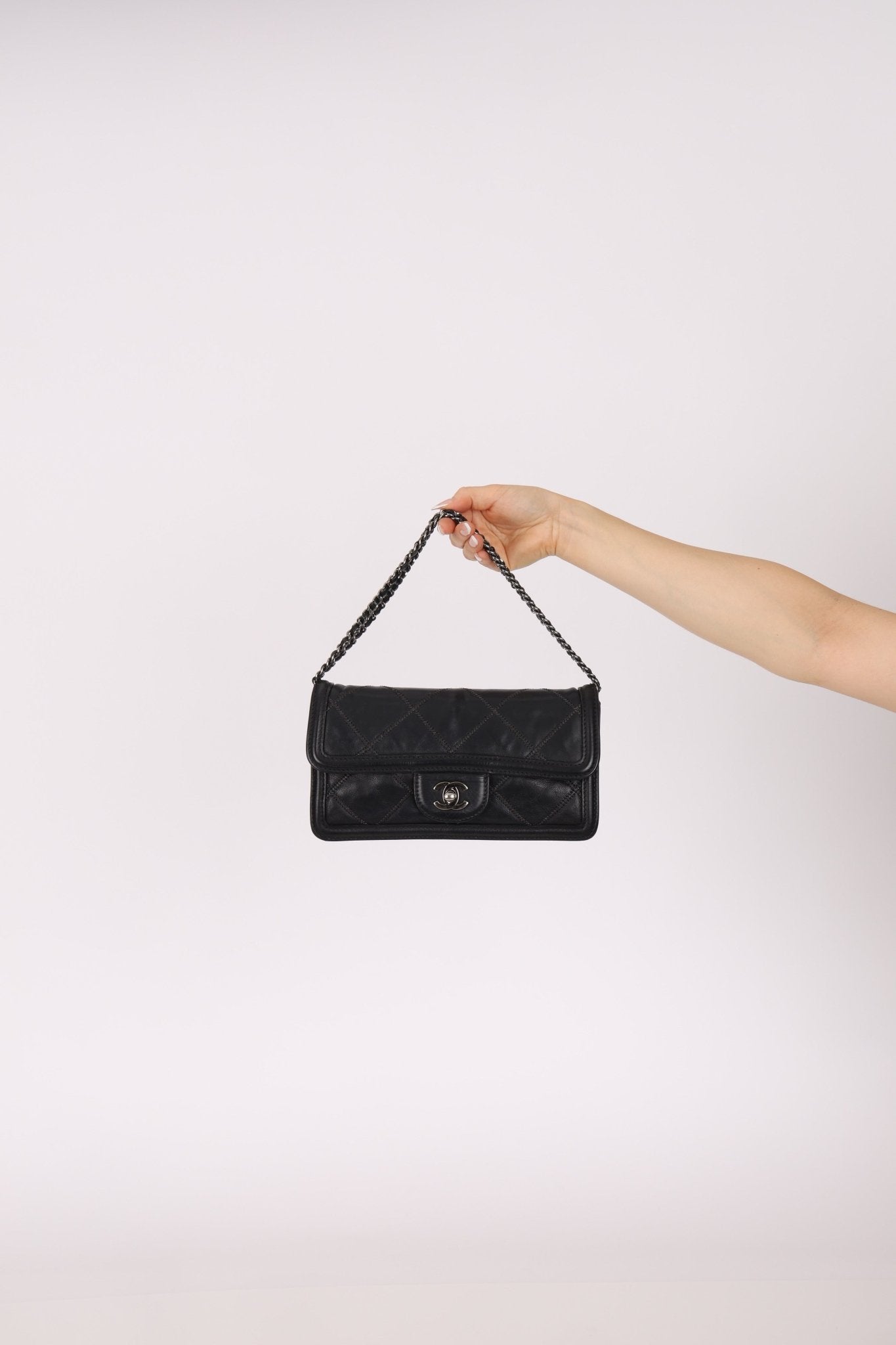 Chanel 2012 Stitches Turnlock Chain East West Flap SHW - FashioNica