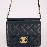 Chanel 2013 Dark Evergreen Lambskin Turnlock Square Flap Bag - FashioNica