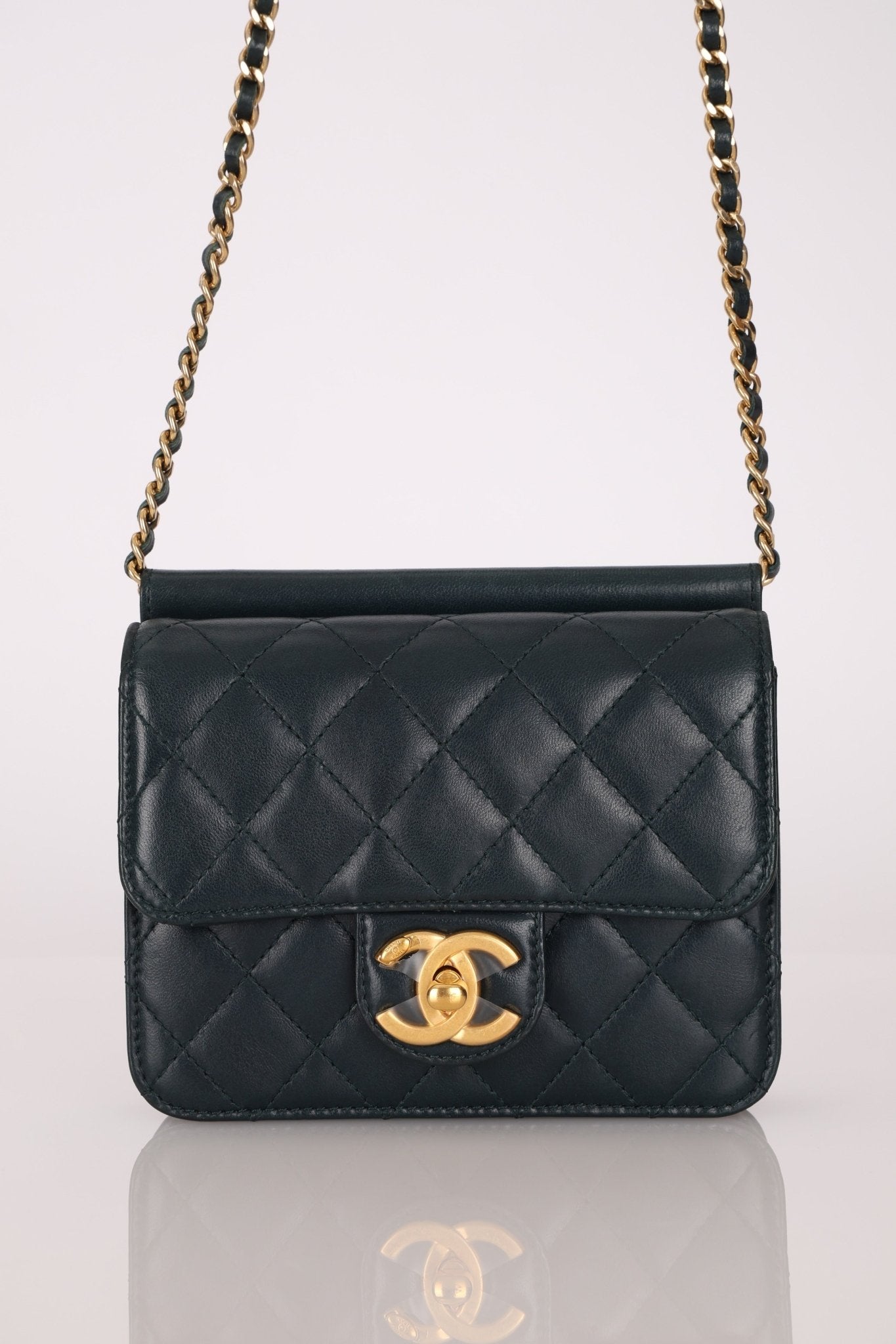 Chanel 2013 Dark Evergreen Lambskin Turnlock Square Flap Bag - FashioNica