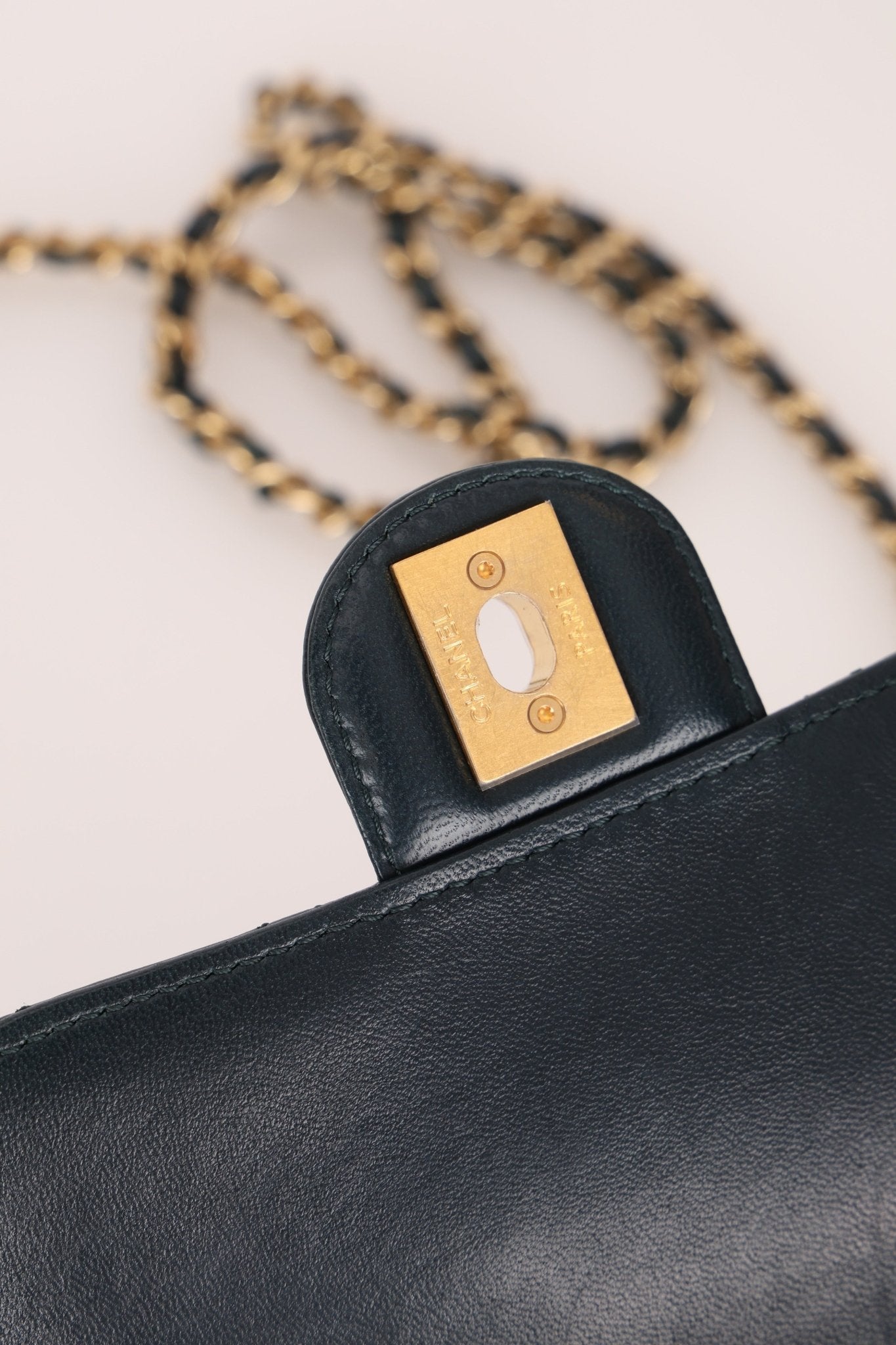 Chanel 2013 Dark Evergreen Lambskin Turnlock Square Flap Bag - FashioNica