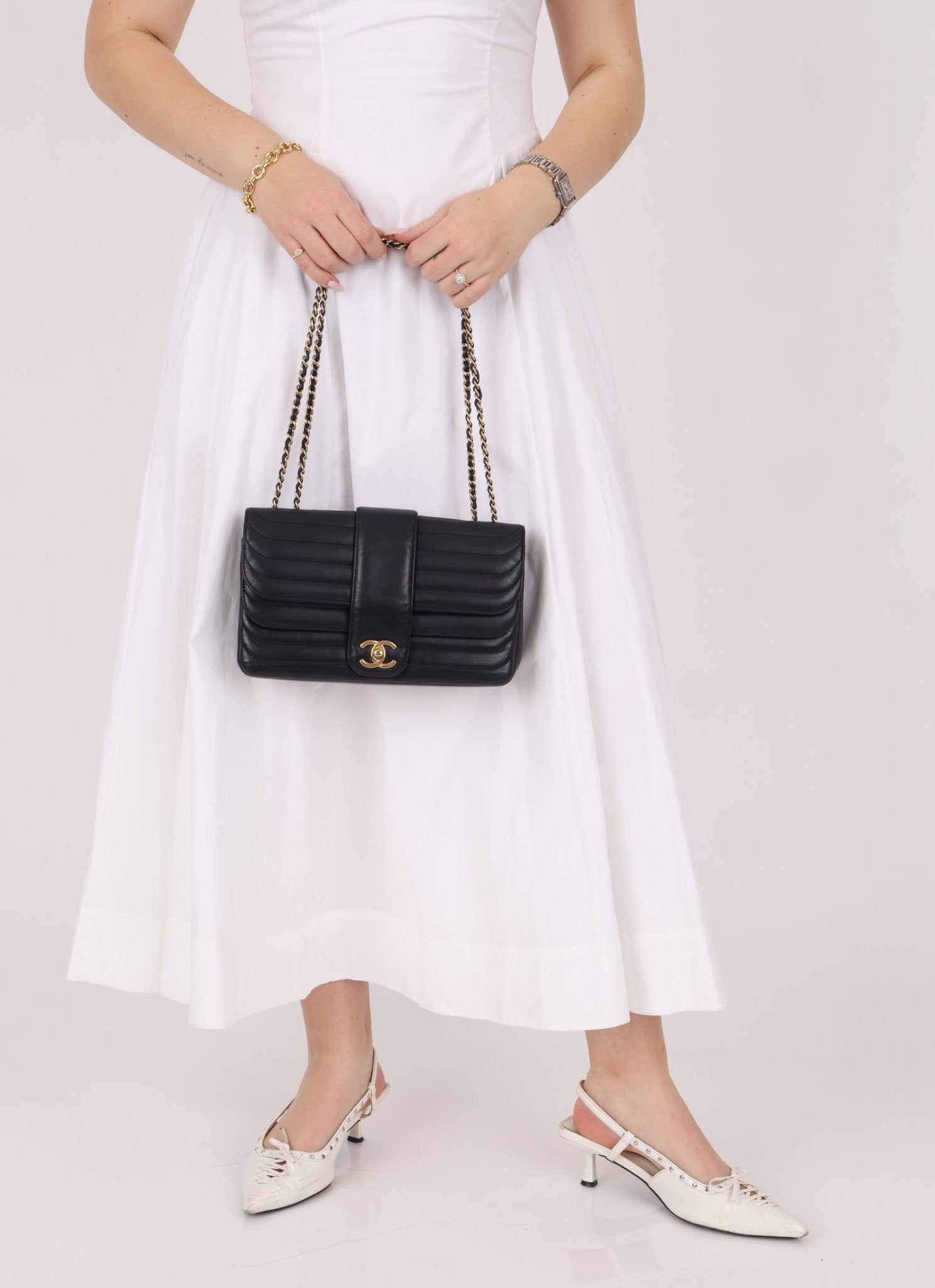 Chanel 2013 Navy Horizontal Mademoiselle Small Double Flap Bag - FashioNica