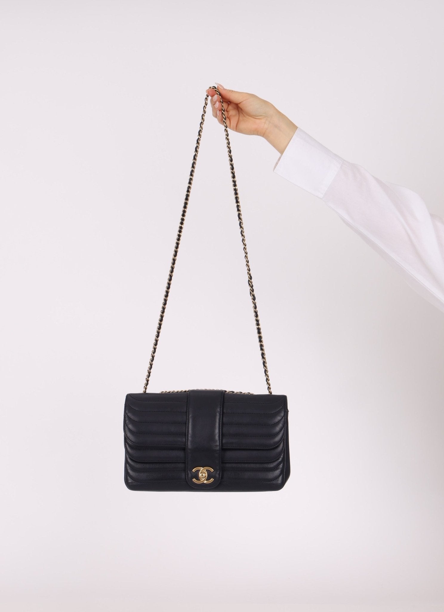 Chanel 2013 Navy Horizontal Mademoiselle Small Double Flap Bag - FashioNica